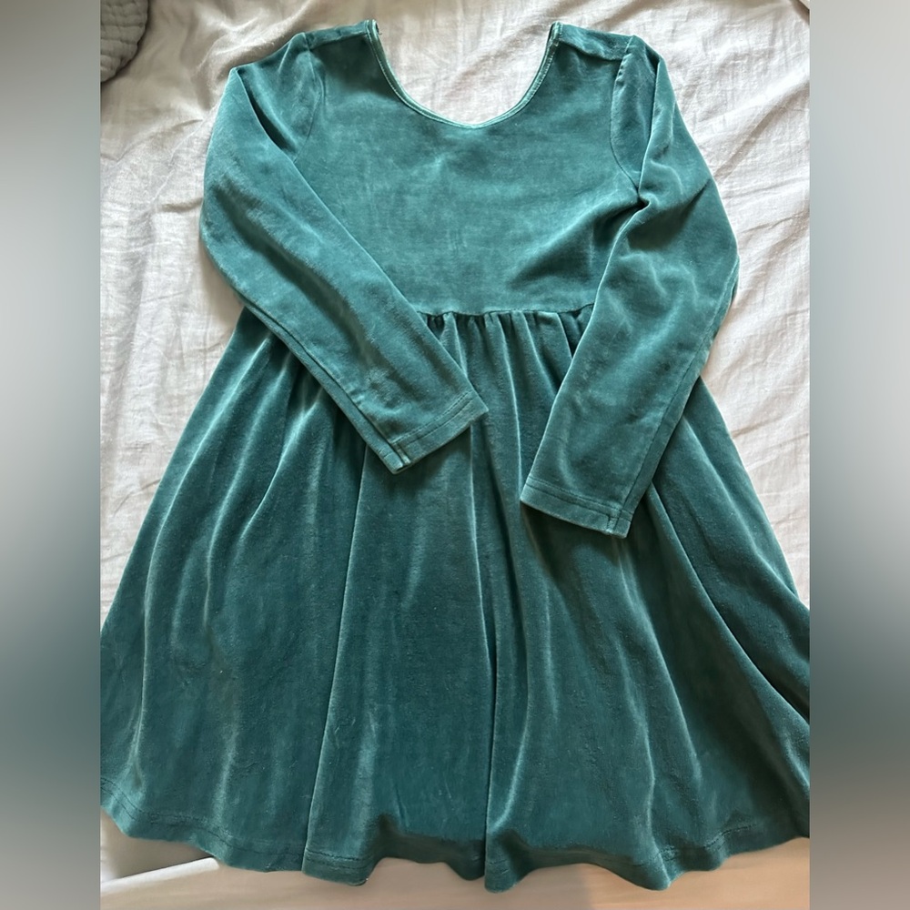Hanna Andersson Girls Velour Long Sleeve Twirl Skater Dress Size 5 Teal